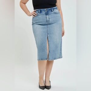 Cello Blue Midi Pencil Skirt with Slit